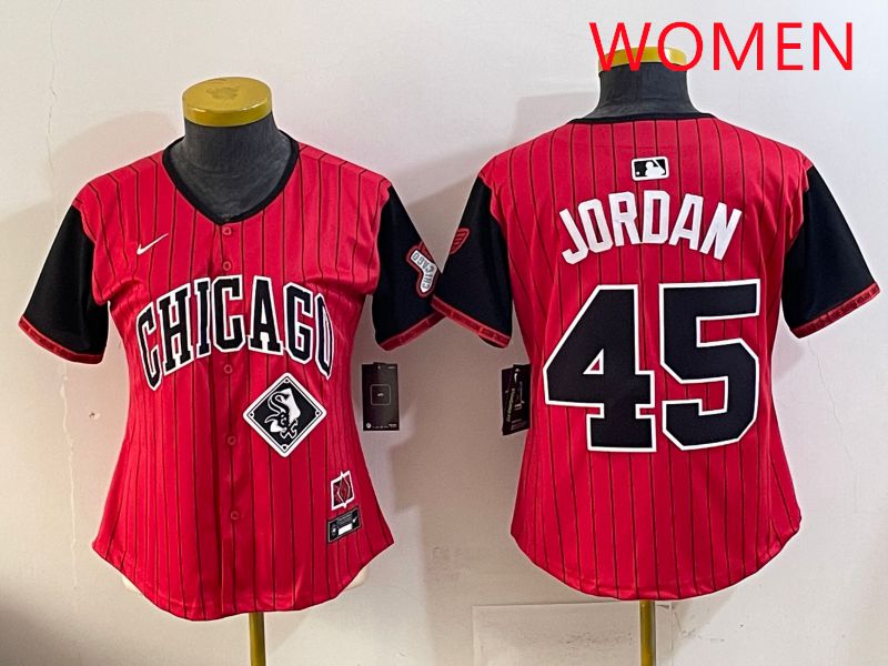 Women 2025 Chicago White Sox #45 Jordan Red Joint Name Nike MLB Jersey style 15->women mlb jersey->Women Jersey